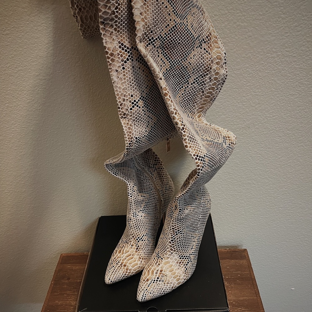 Thigh-High Snake Print Boots